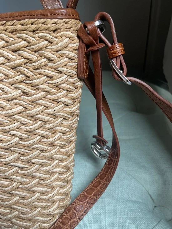 Brighton Eva Woven Straw Tote Shoulder Crossbody Bag with Brown Leather Trim - Picture 4 of 16